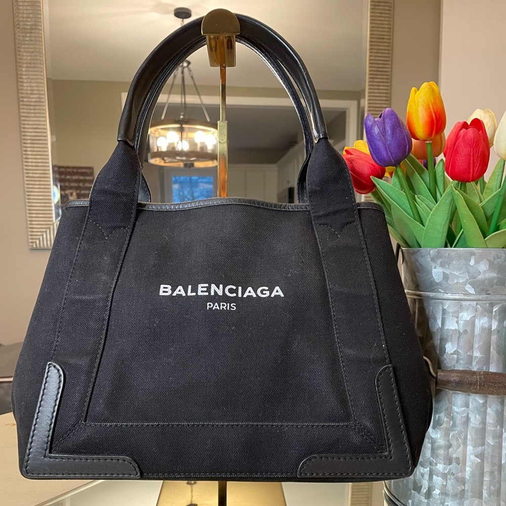 Balenciaga Black Cabas Canvas Tote with Sturdy Handles